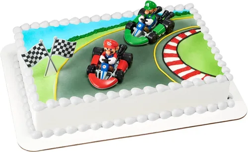 Miniatura 8 de DecoSet® Mario Kart™ Adorno para Pastel, Decoración de Pastel de 3 Piezas con Adornos de Kart de Carreras y Decoración de Bandera a Cuadros, Karts