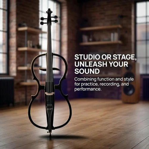 Miniatura 3 de Violonchelo eléctrico 4/4 de tamaño completo con bolsa ligera para violonchelo, auriculares, arco, puente, colofonia, violonchelo para adultos