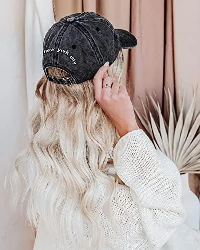 Miniatura 3 de Sombrero de béisbol New York Distressed-Adjustable Strapback - Sombrero de sarga lavada unisex, talla única