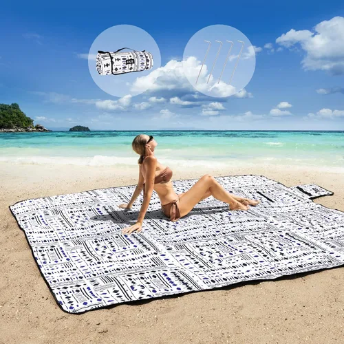 ZAZE Mantas de picnic para playa con estacas, gruesa de 3 capas, impermeable, a prueba de arena, alfombra de gran tamaño de 80 x 80, plegable, extra