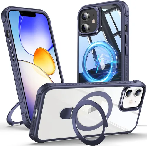 Miniatura 23 de Anqrp Funda transparente con función atril magnética con junta tórica para iPhone 12/12 Pro, compatible con Mag-Safe, de grado militar, reforzada