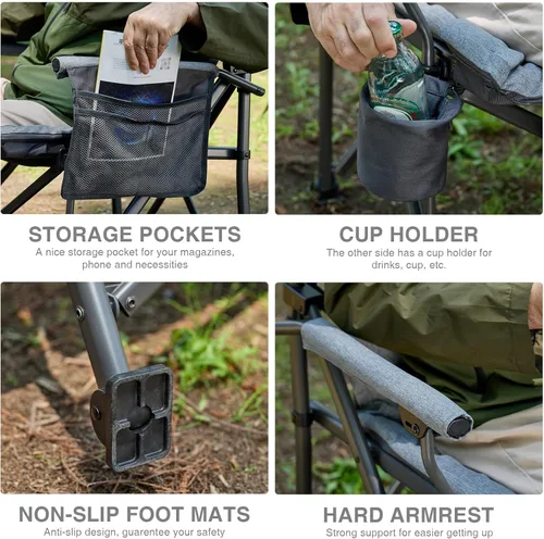 Miniatura 7 de EVER ADVANCED Silla plegable acolchada de gran tamaño para camping para adultos, silla de césped resistente con bolsillos laterales, silla cuádruple