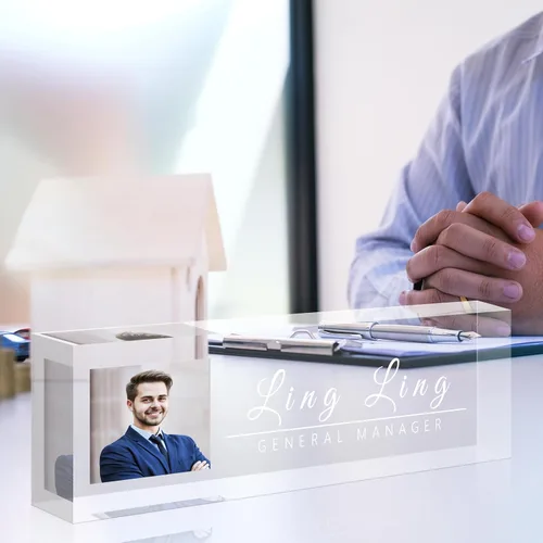 Miniatura 4 de Placa de nombre de escritorio personalizada, placa de identificación acrílica, placas de identificación grabadas personalizadas con logotipo/foto