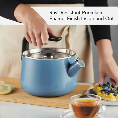 Miniatura 4 de KitchenAid Teakettles - Tetera silbadora de acero esmaltada y lista para inducción, tapa de acero inoxidable, 2 cuartos de galón, terciopelo azul