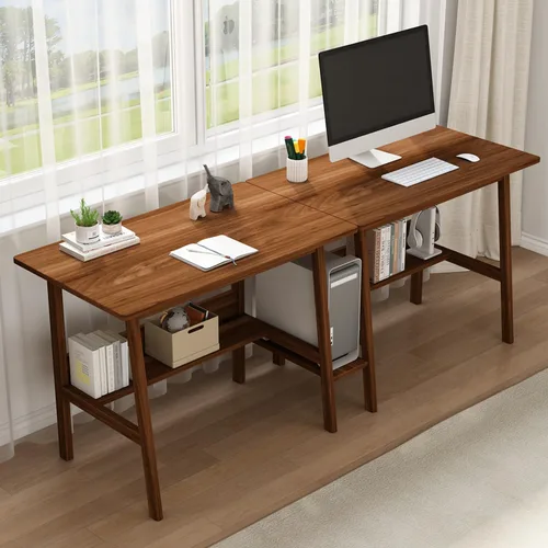 NELYE Escritorio para 2 personas con estantería, mesa de trabajo de madera extra larga de 79 pulgadas, estación de trabajo para computadora de