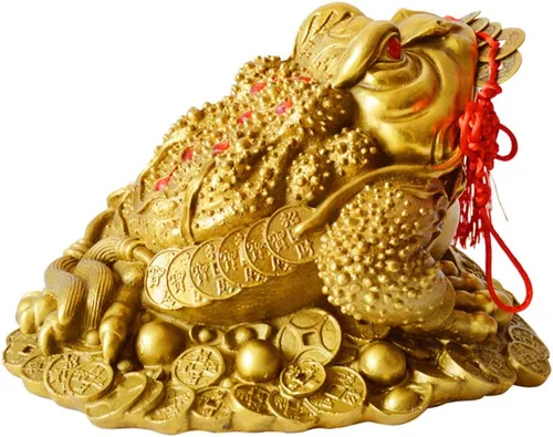 Miniatura 2 de Rana de dinero Feng Shui de latón de tres patas, riqueza tradicional, estatua de sapo de dinero con juego de 5 monedas de buena suerte, monedas