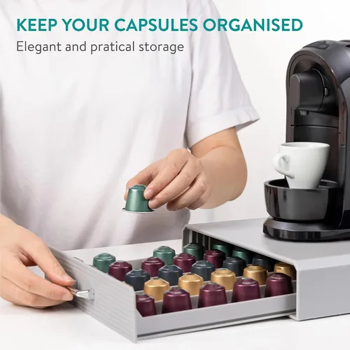 Miniatura 3 de Navaris Cajón Organizador de Cápsulas de Café - Bandeja Organizadora de 50 Cápsulas - Contenedor de Sobremesa - Compatible con Tamaños Estándar