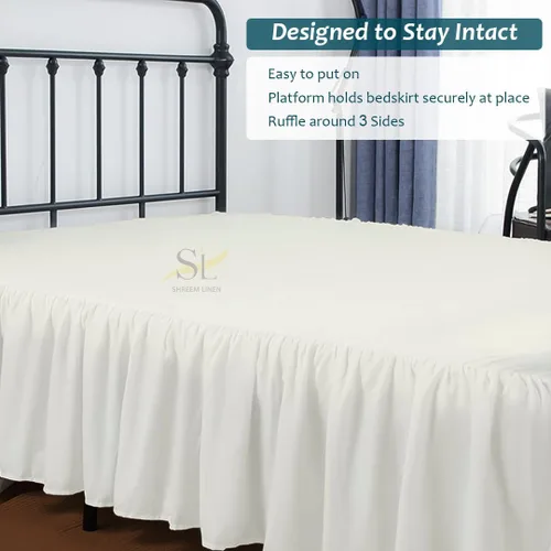 Miniatura 7 de Shreem Linen Falda de cama con volantes con esquinas divididas, estilo reunido, 100% microfibra, caída de 12 pulgadas, falda de cama con volantes