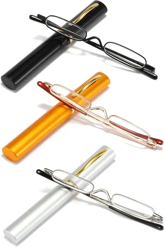Lentes de lectura ultra pequeños para hombres y mujeres, lectores de bolsillo delgados con clip para bolígrafo, carcasa de metal, bisagra de