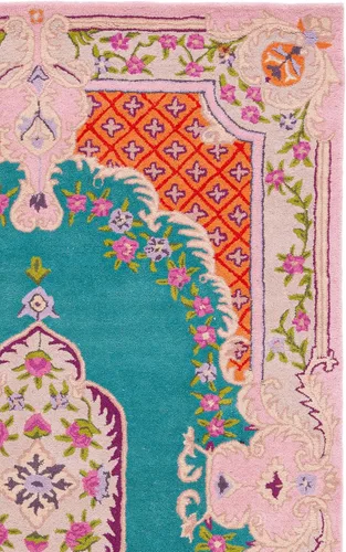 Miniatura 6 de SAFAVIEH Bellagio Collection - Alfombra decorativa de 2 x 3 pies, azul y rosa, hecha a mano de lana de medallón, ideal para zonas de alto tráfico