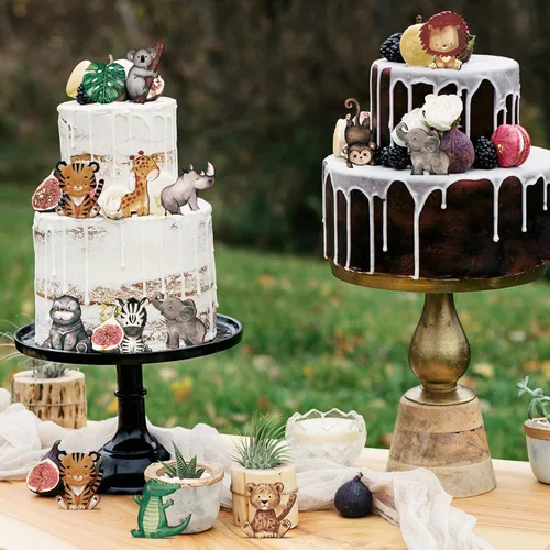 Miniatura 5 de Geetery 12 piezas de animales del bosque de madera con formas recortadas de animales pintados de bosque de safari para baby shower, criaturas