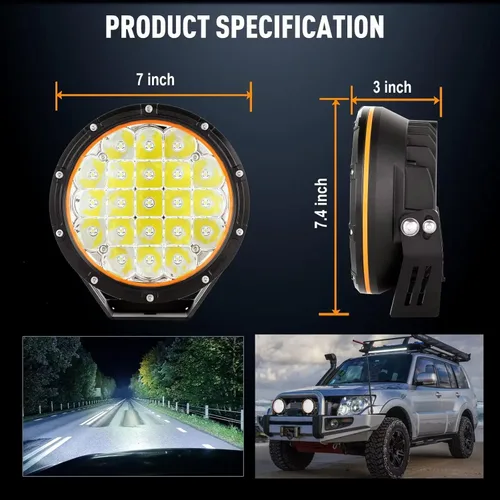 Miniatura 7 de 7 pulgadas 2 piezas de luces LED todoterreno 210 W 32000 lúmenes de cobertura ámbar súper brillante 12 V 24 V con arnés de cableado para camioneta