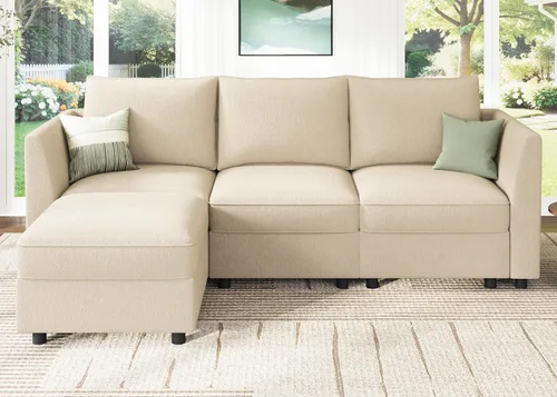Miniatura 40 de HONBAY Sofá seccional modular con almacenamiento en forma de L sofá seccional, sofás convertibles para sala de estar - verde