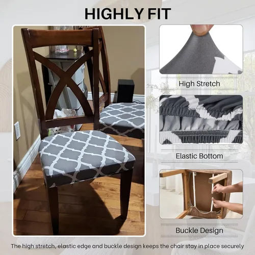 Miniatura 2 de SearchI Juego de 4 fundas elásticas para sillas de comedor, fundas de asiento suaves extraíbles y lavables para sillas de comedor, protector