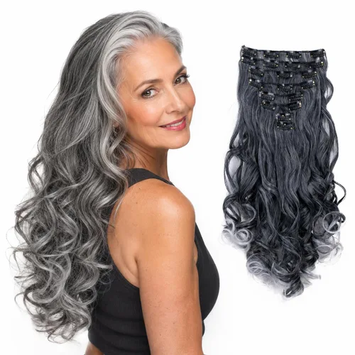 Miniatura 19 de PRETTYSHOP XXL Full Head Set 8 PCs 20 pulgadas Clip en extensiones de pelo Hairpiece Wavy Heat-Resisting, CES1-1_1, 1