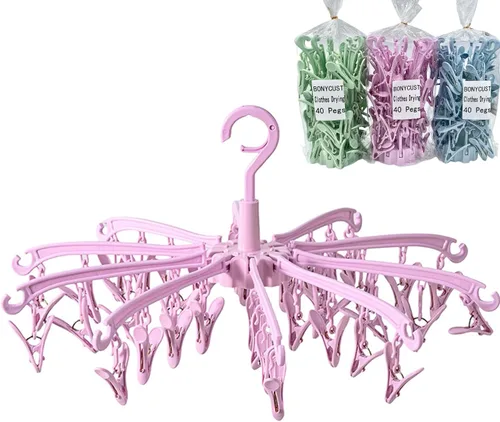 Miniatura 13 de Estante de secado plegable BONYCUST con 24 clips para secar calcetines, lencería, ropa de bebé, toallas. Estante giratorio para calcetines 2 piezas