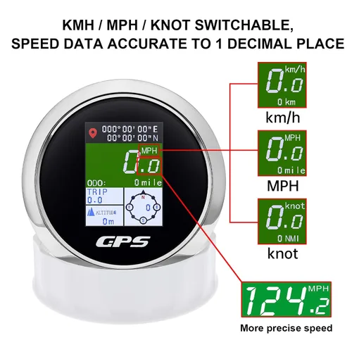 Miniatura 3 de Velómetro GPS MAIMEIMI 85mm 3-3/8" Velómetro GPS digital para embarcaciones impermeable MPH Nudos Km/h Ajustable para automóvil, marino, camión