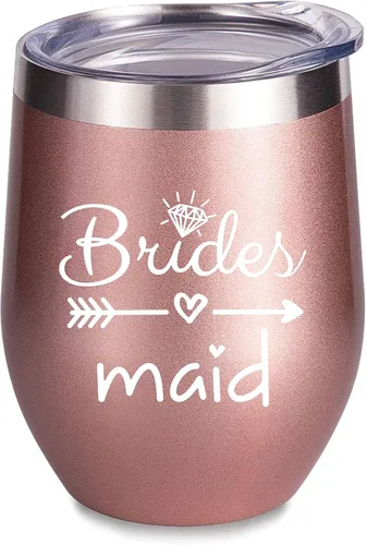 Bride to Be - Copas de vino de acero inoxidable de 12 onzas de Bride Tribe | Regalos de boda de compromiso, tazas de damas de honor, suministros y
