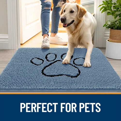 Miniatura 6 de OLANLY - Tapete para puerta, para perro con patas sucias, 30 x 20 pulgadas, felpilla absorbente, diseño de huellas, antideslizante, lavable