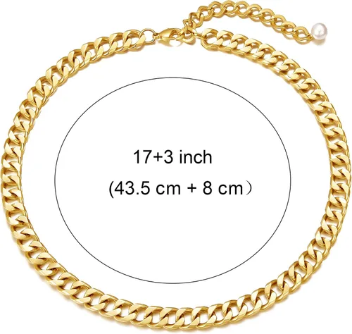Miniatura 5 de CLASSYZINT Gargantilla de cadena de eslabones cubanos de oro para mujer, collar de cadena de oro grueso de 0.354in de grosor, collar de moda