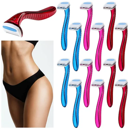 Honoson 12 maquinillas de afeitar desechables para mujer, recortadora de línea de bikini, afeitadora pequeña tipo T, accesorios de viaje duraderos,