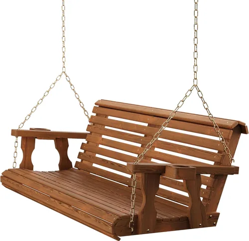 Miniatura 12 de Columpio Amish resistente para terraza (800 lb) con cadenas para colgar y posavasos Tinte negro semisólido