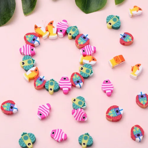 Miniatura 31 de 100 piezas de cuentas espaciadoras de arcilla polimérica de animales para joyería de mujer, pulseras, collares, aretes, accesorios de bricolaje