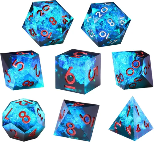 Juego de dados DND de borde afilado de 8 piezas (extra D20) para Calabozos y Dragones – 2 D20 D4 D6 D8 D10 D12 D10% – Dados de resina poliédrica
