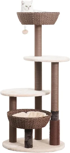 PetPals Árbol grande para gatos de 49 pulgadas de alto y 5 niveles con postes rascadores de cuerda de papel reciclado reemplazables, cojines de