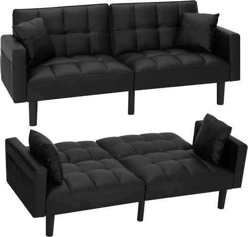 Miniatura 9 de AVAWING Sofá cama tipo futón, moderno tapizado de cuero con respaldo ajustable, brazos y patas de nailon de alta resistencia para sala de estar