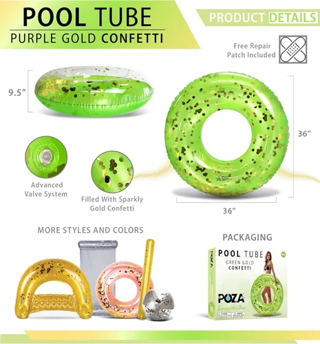 Miniatura 2 de POZA Flotador de Tubo Inflable para Piscina – Anillo de natación de confeti brillante, Tubo Inflable de Servicio Pesado Resistente a los Rayos UV