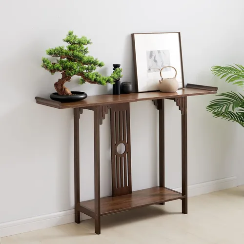 Miniatura 3 de Gdrasuya10 Mesa de sofá consola de bambú de nogal de 40 pulgadas, mesa de sofá vintage, mesa de consola estrecha y larga, estilo japonés, mesa