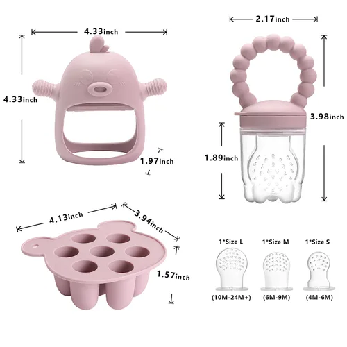 Miniatura 3 de Juego de alimentador de frutas y alimentos 3 en 1 para bebés, molde de paletas de leche materna con bandeja congeladora, juguete para aliviar
