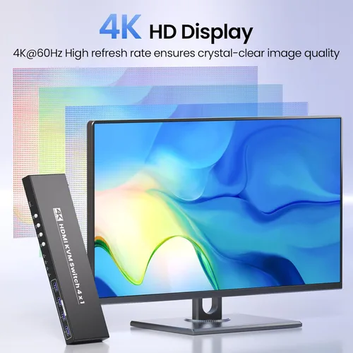 Miniatura 5 de Conmutador KVM HDMI 4K a 60Hz 1 Monitores 4 Computadoras, USB 3.0 4 Puertos HDMI KVM Switch para 4 Computadoras Compartir 1 Juego de Teclado, Ratón