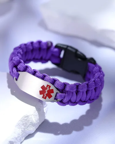 Miniatura 24 de Pulsera de alerta médica Paracord para hombres y mujeres Pulsera de identificación médica de acero inoxidable con hebillas de liberación lateral