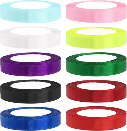 Miniatura 9 de Swpeet 10 rollos de 10 colores de 2/5 pulgadas x 25 yardas, de una sola cara, tela de cinta de satén, cinta de satén para envolver regalos