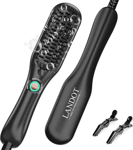 LANDOT Mini cepillo alisador de pelo, peine iónico calentado para un estilo sin encrespamiento, peine compacto de doble voltaje para cabello corto y