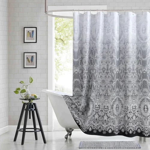 Miniatura 10 de Cortina de ducha gris, cortinas de ducha de tela de microfibra gris degradado para baño, cortinas de baño modernas impermeables, 72 pulgadas