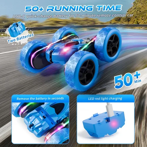 Miniatura 2 de Auto de Acrobacias con Control Remoto 4WD 360° Flip RC de Doble Cara, Barra de Luces LED, Batería Modular USB-C, 2.4 GHz, Juguete al Aire Libre