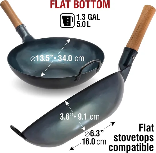 Miniatura 2 de YOSUKATA Wok Pan de acero al carbono azul de 13.5 pulgadas + cubierta de wok de primera calidad con tapa de sartén de 13.5 pulgadas