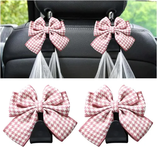 Miniatura 7 de Mandark 2 piezas de ganchos para reposacabezas de asiento de automóvil, lindos ganchos de arco para bolsos y bolsas, accesorios de decoración