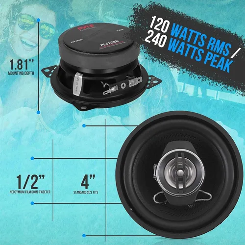 Miniatura 2 de Pyle Altavoces estéreo universales de 2 vías para automóvil, 240 W, 4 pulgadas, audio coaxial profesional potente, altavoz universal de repuesto