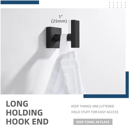 Miniatura 4 de Gancho Simple de Ángulo para Toalla de Baño, Gancho de Pared de Acero Inoxidable para Toalla de Mano y Abrigo, Negro Mate