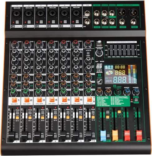 Depusheng Mezclador de audio DJ profesional TG8 entrada de 8 canales y salida de grupo dual con chip de reverberación dps de 99 bits grabación USB