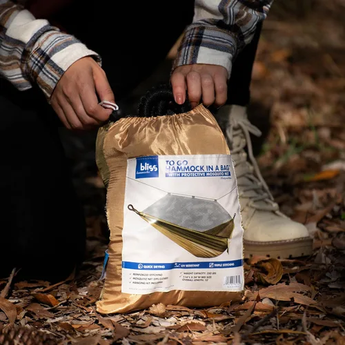 Miniatura 9 de Bliss Hammocks Hamaca en una bolsa con mosquitera y correas ajustables para árboles, hamaca de nailon para acampar y uso al aire libre, capacidad