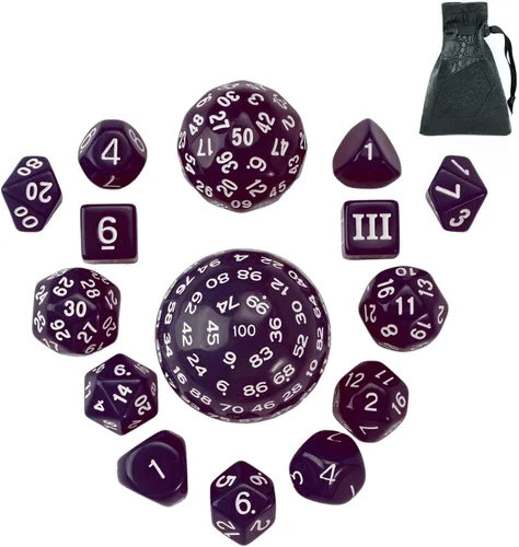Miniatura 19 de Juego completo de 15 dados poliédricos DND D3-D100 con bolsa de dados de ojo de dragón, dados D100 para juegos de mesa RPG (negro con números azules)