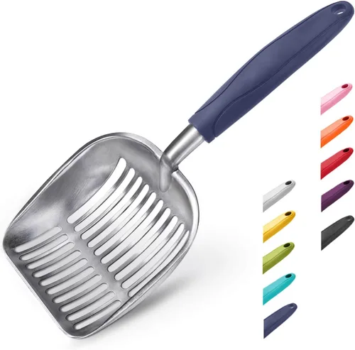 Miniatura 37 de WePet Cuchara de arena para gatos, tamiz de aleación de aluminio, pala de metal profunda, mango largo, tamizado de excrementos, levantador de heces