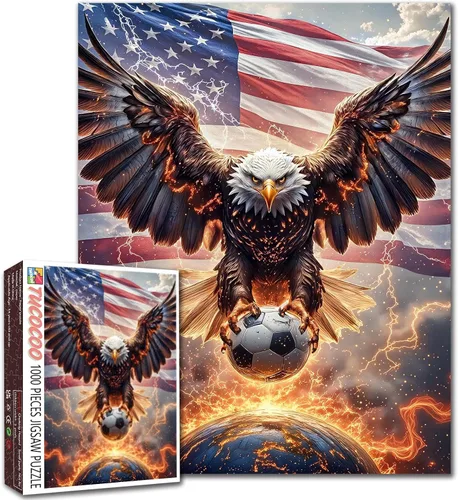 Miniatura 30 de Rompecabezas de 1000 piezas con la bandera americana y águila para adultos, rompecabezas del 4 de julio, para juegos de actividades familiares