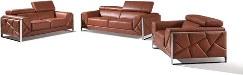 Miniatura 33 de BlackJack Furniture Gianni - Sofá de cuero italiano de grano superior con reposacabezas ajustables de 9 posiciones, patrón geométrico contemporáneo