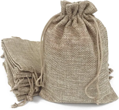 Miniatura 8 de Bolsas de yute con cordón de ajuste de algodón para regalos, 50 unidades Crema